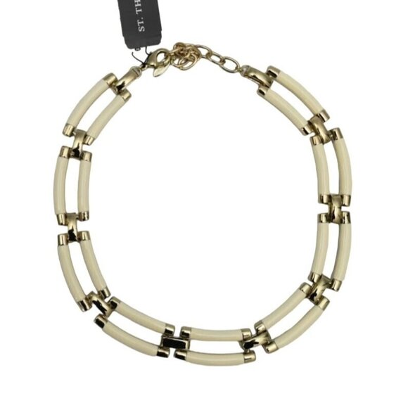 Vintage St Thomas Choker Necklace White Enamel Gold Tone New Old Stock - Picture 4 of 5
